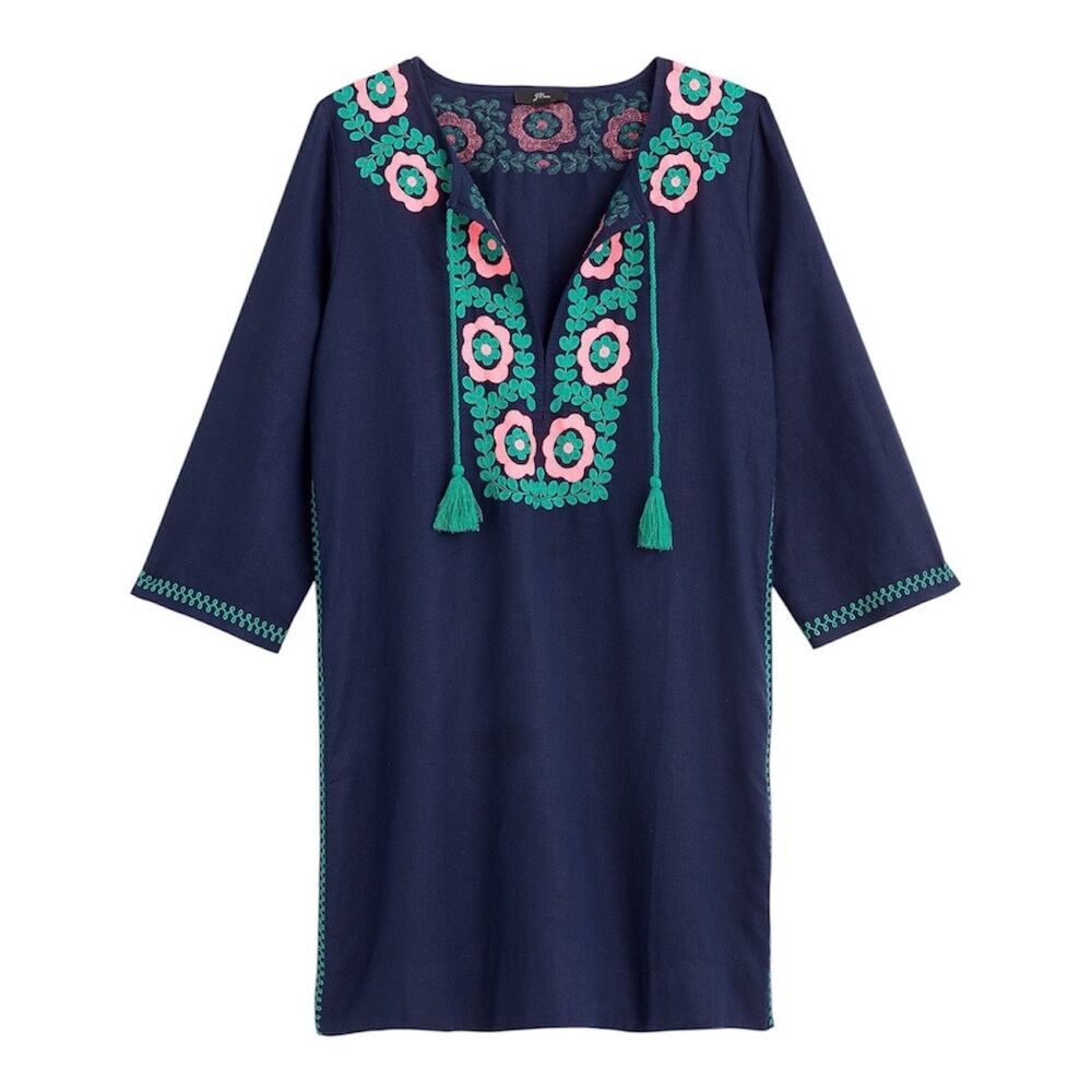 J. Crew Embroidered Beach Tunic Women Medium Cotton Linen NWT